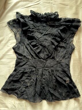 SOLD Free People Black Lace Ruffle Peplum Top